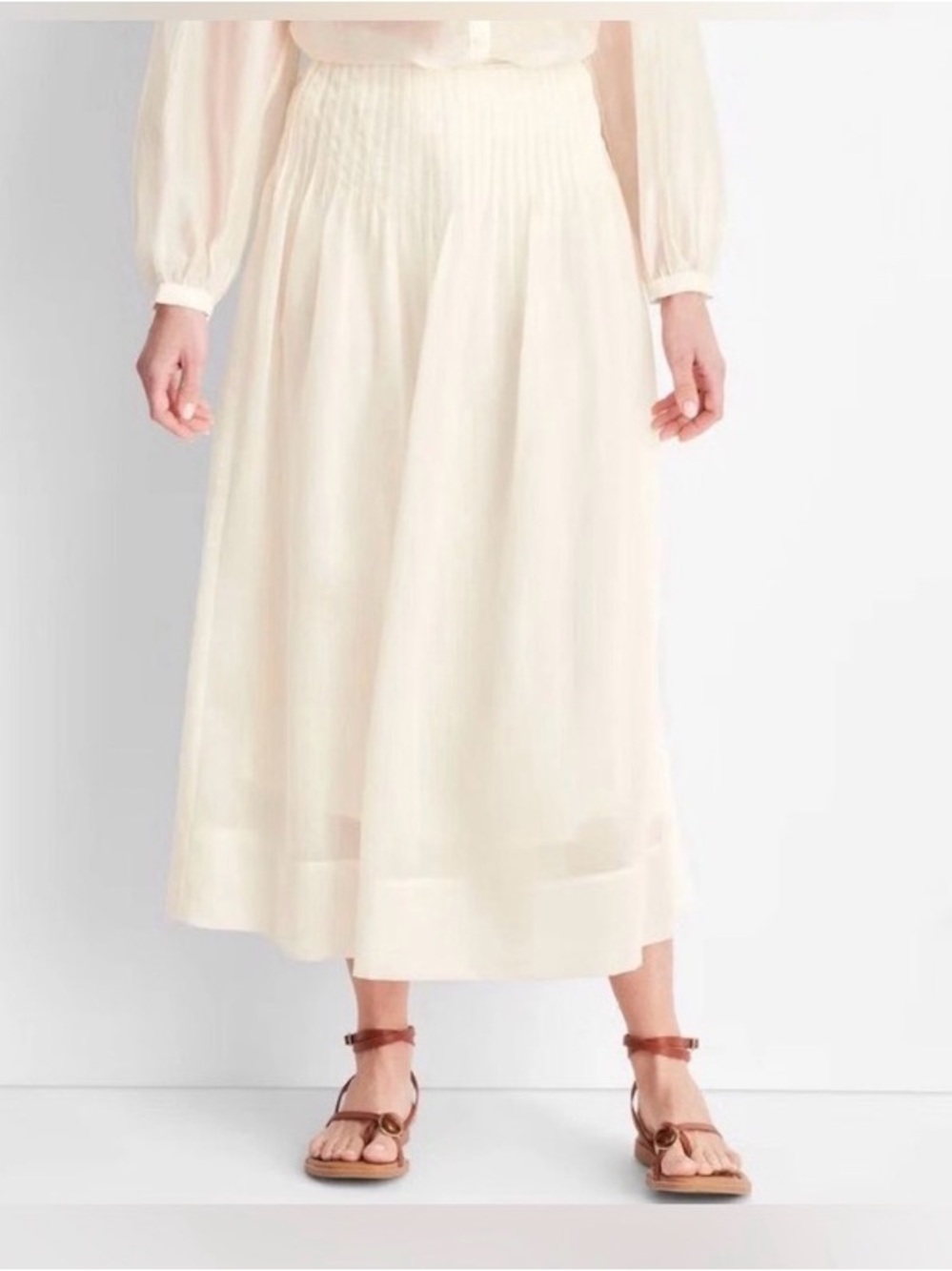Future Collective Off White Pleated Maxi Skirt Size 0 Cream Lyocell Blend